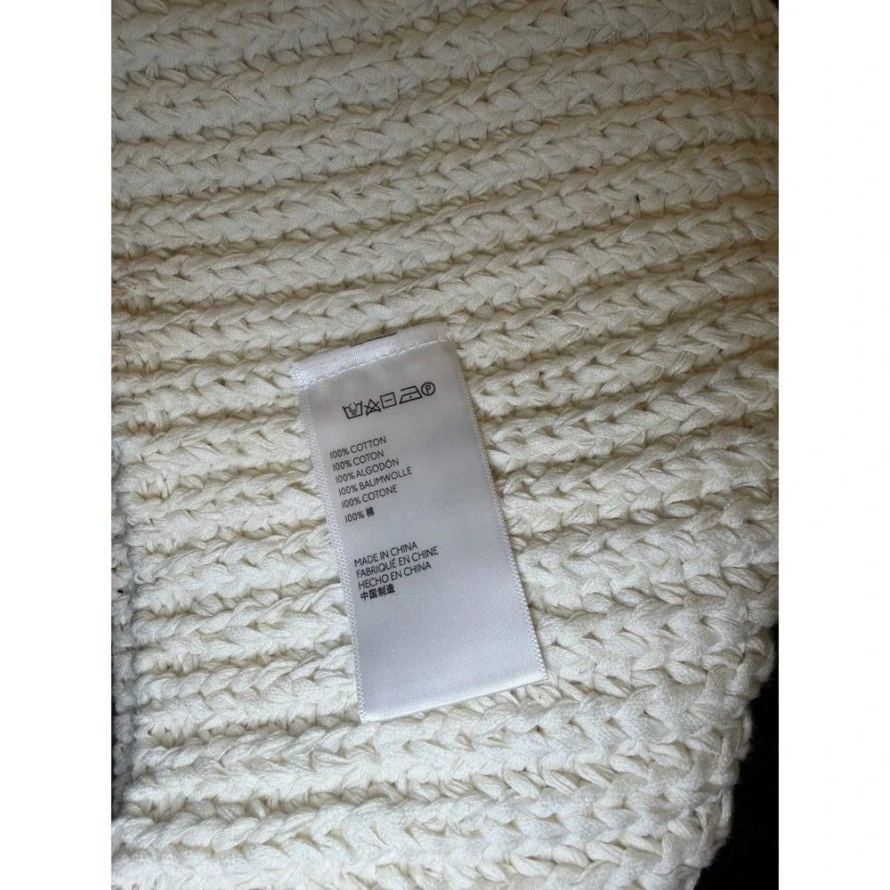 Urban Outfitters Cream Cotton Chunky Ribbed Beanie Hat Square Top